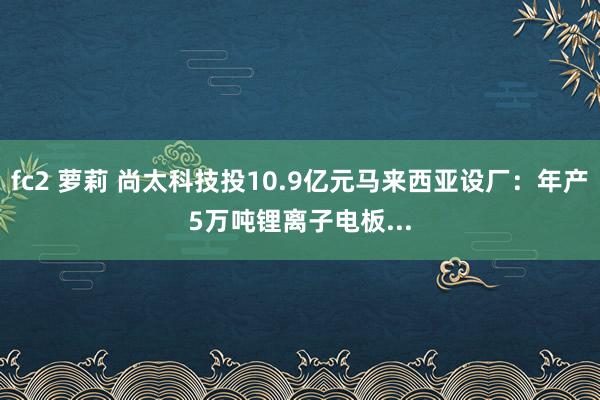 fc2 萝莉 尚太科技投10.9亿元马来西亚设厂：年产5万吨锂离子电板...