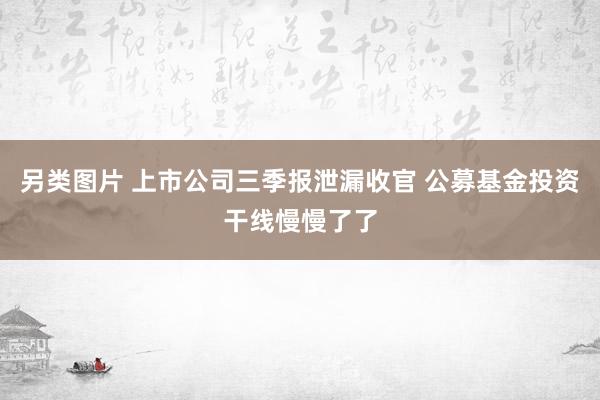 另类图片 上市公司三季报泄漏收官 公募基金投资干线慢慢了了